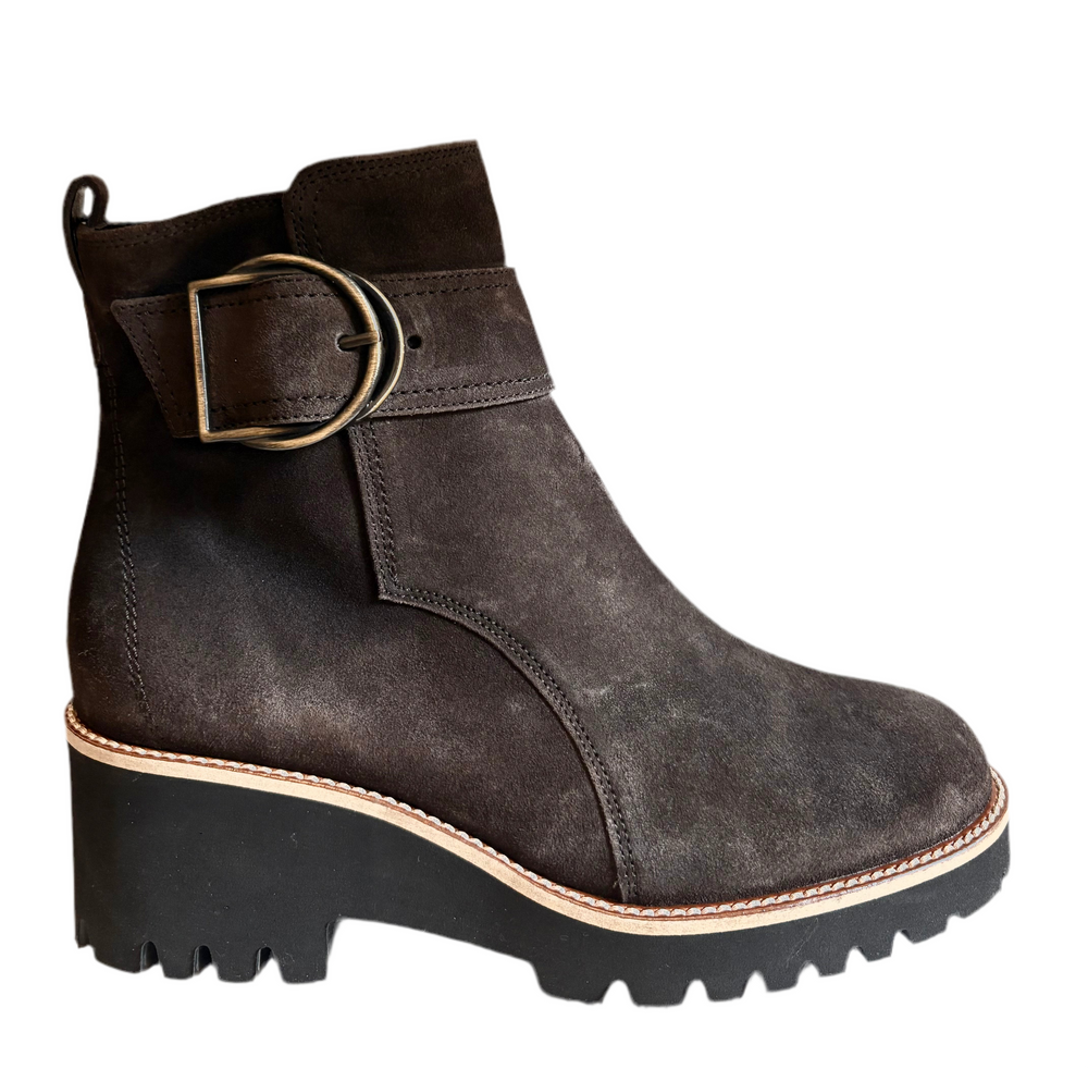 Paul Green Brown Suede Buckle Ankle Boots