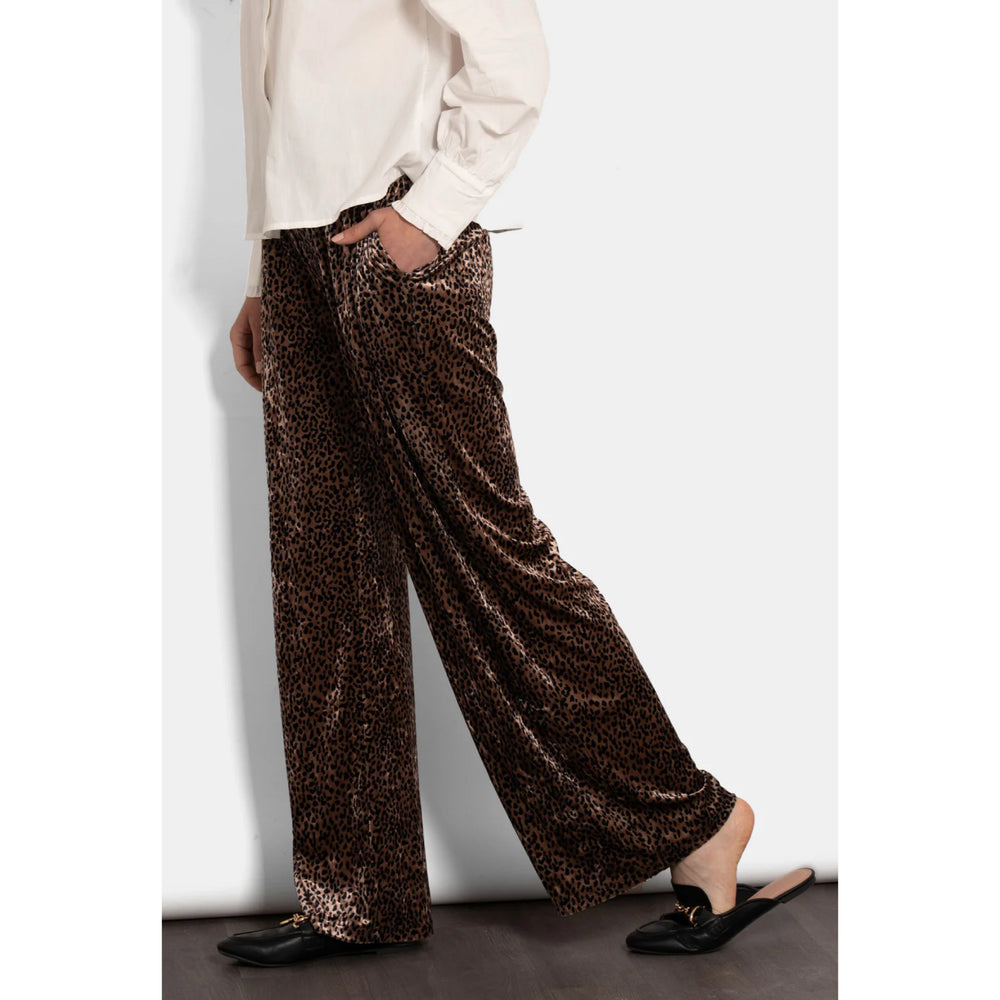 Leopard Velvet Wide Leg Trousers