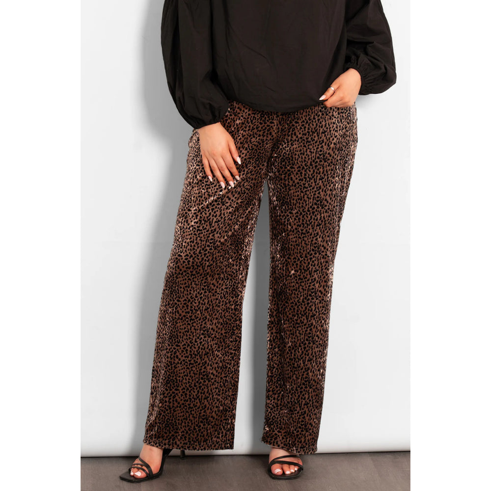 Leopard Velvet Wide Leg Trousers