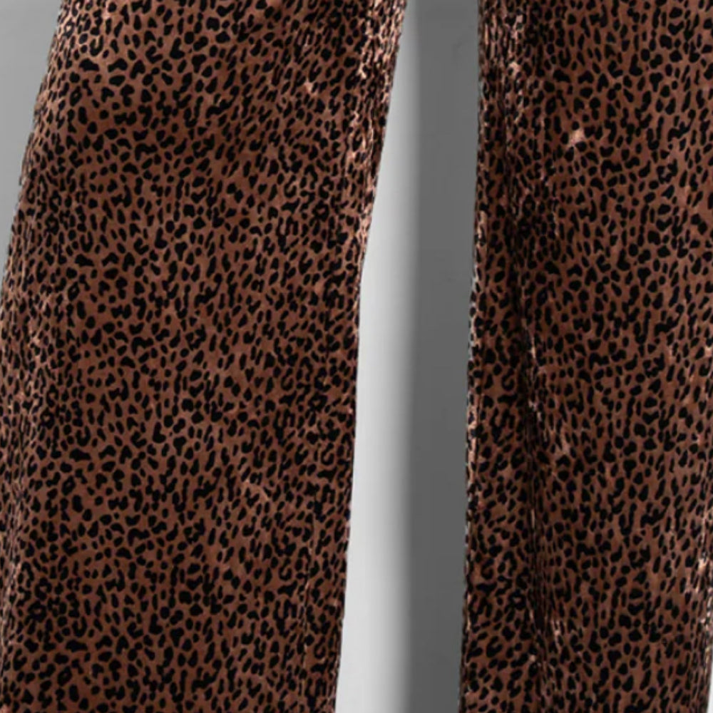 Leopard Velvet Wide Leg Trousers