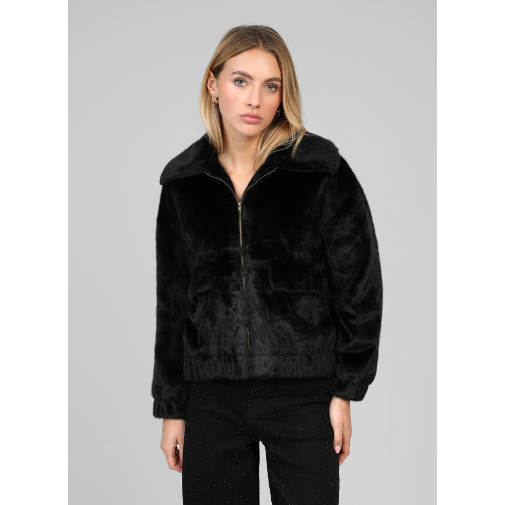 An’ge Candice Black Faux Fur Jacket