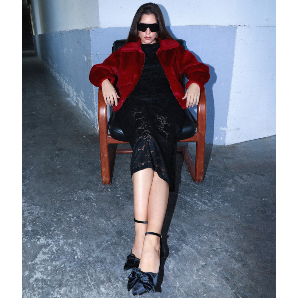 An’ge Candice Red Faux Fur Jacket