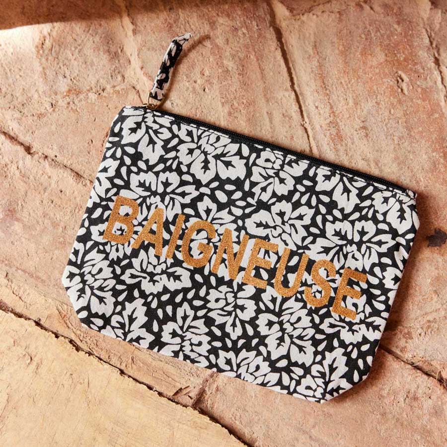 Petite Mendigote Audette Glitter Black Leaf Pouch